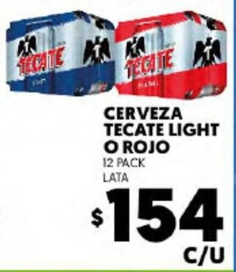 Cerveza Tecate Light o Rojo 12 Pack Lata