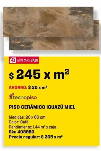 Piso cerámico iguazú miel mate 20x60 cm