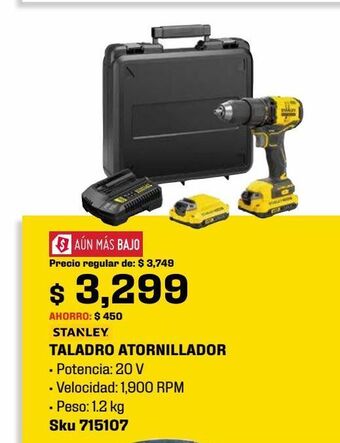 Sodimac Homecenter Taladro atornillador v20 ion litio sin carbones stanley fatmax oferta