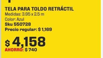 Tela azul para toldo retráctil 395 x 250 cm