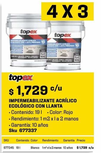 Sodimac Homecenter Impermeabilizante topex llanta 10 años 19l rojo oferta