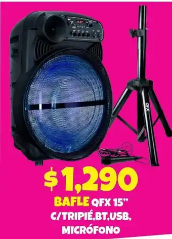 Soriana Híper Bafle QFX 15" c/Triple, BT,USB,Microfono oferta