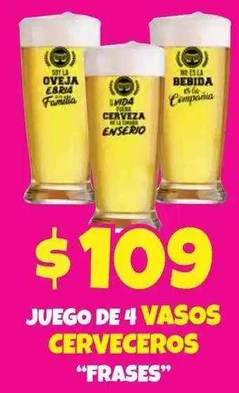 Soriana Híper Juego De 4 Vasos Cerveceros Frases oferta