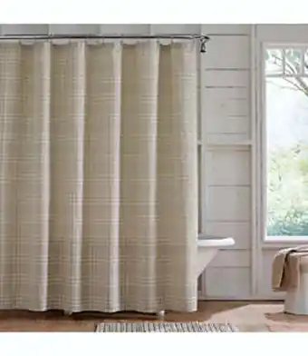 Bed Bath & Beyond Cortina de baño de algodón bee & willow™ windowpane de 1.82 x 1.82 m color café linaza oferta