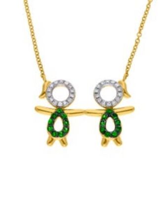 Collar de oro, diamantes y tsavorite con colgante de niñas