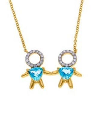 Collar de oro con colgante de niños en diamante y swiss blue