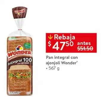 Pan integral con ajonjoli Wonder 567g