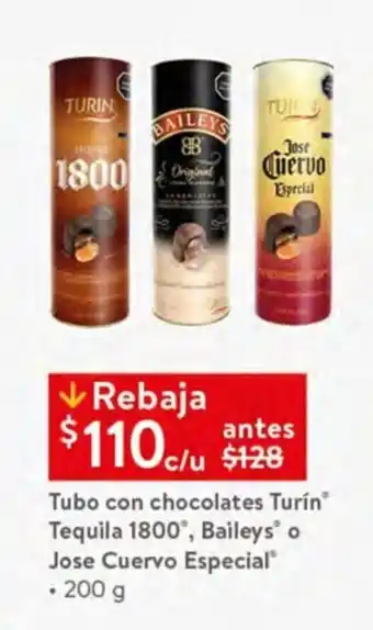 Tubo con chocolates Turin Tequila 1800 , Baileys o Jose Cuervo Especial 200g