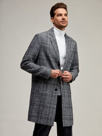 SHEIN Shein hombres abrigo de cuello notched de cuadros oferta