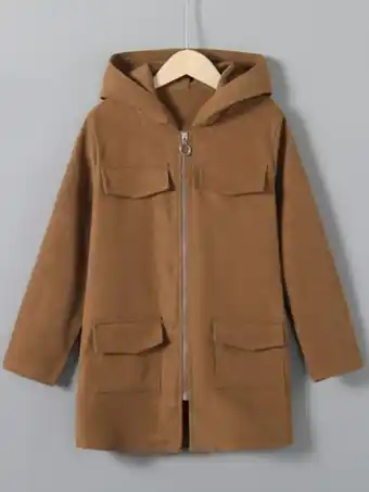 SHEIN Niñas abrigo de pana con bolsillo con solapa con capucha oferta