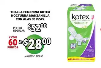 Toalla Femenina Kotex Nocturna Manzanilla Con Alas 36 pzas