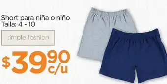 Short para niña o niño talla 4-10
