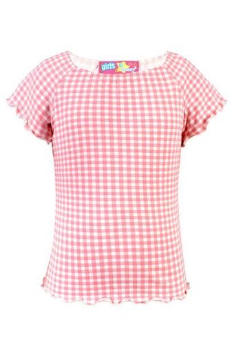 Playera manga corta con festón para niña