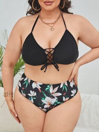 SHEIN Bañador bikini floral con cordón de talle alto oferta