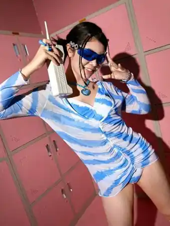 SHEIN Chicas adolescentes 3 piezas bañador bikini de tie dye de rayas con cover up con cordón oferta