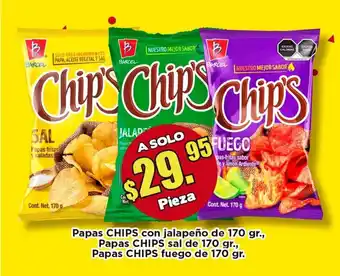 Super Aki Papas CHIPS con jalapeño de 170gr, Papas CHIPS sal de 170 gr. Papas CHIPS fuego de 170gr oferta