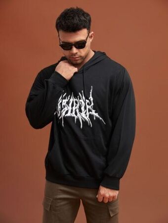 SHEIN Extended sizes hombres capucha con estampado de letra con bolsillo de canguro con cordón oferta