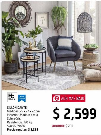 Sodimac Homecenter Sillón dante gris oferta
