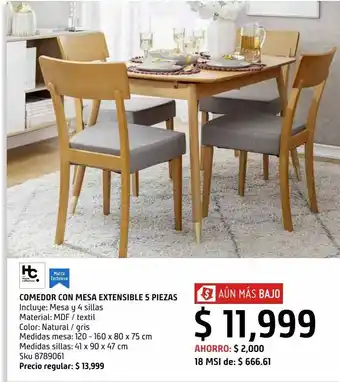 Sodimac Homecenter Comedor con mesa extensible 5 piezas oferta