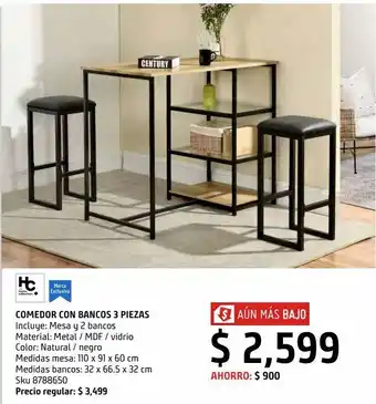 Sodimac Homecenter Comedor con bancos 3 piezas oferta