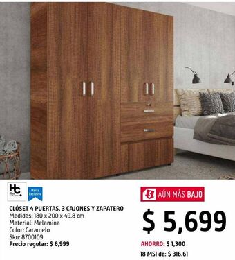 Sodimac Homecenter Closet con zapatero caramelo oferta