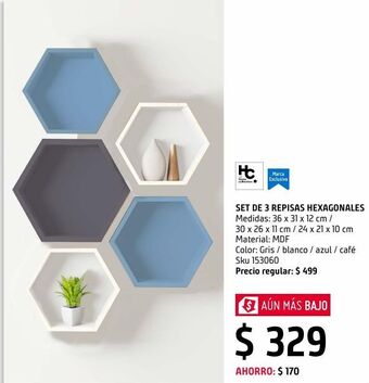 Sodimac Homecenter Set de 3 repisas hexagonales blanca, gris y azul oferta