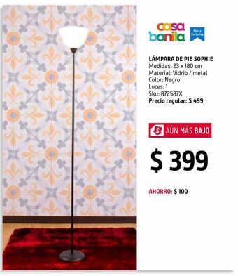 Lámpara de pie sophie color negro 1 luz e27