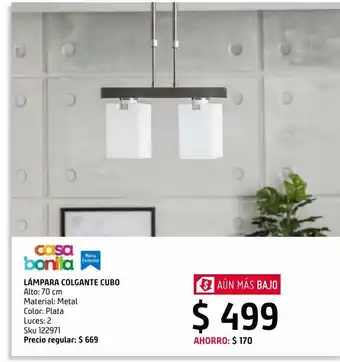 Lámpara colgante cubo plata 60w 2 luces