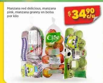 Bodega Aurrerá Manzana red delicious, manzana pink, manzana granny en bolsa por kilo oferta