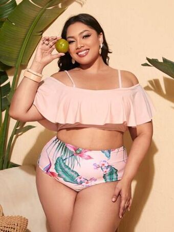 SHEIN Bañador bikini con estampado floral bajo con fruncido oferta