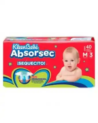 Pañal kleenbebé absorsec talla mediano unisex 40 piezas