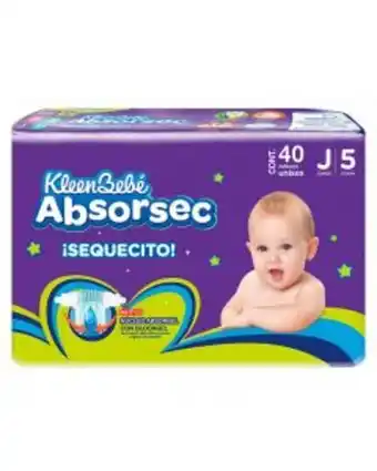 Pañal kleenbebé absorsec talla jumbo unisex 40 piezas