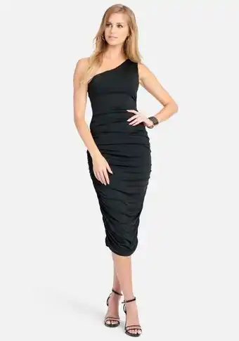 One shoulder solid midi dress