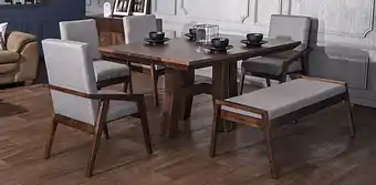 Muebles Dico Comedor rectangular kansas 2 sillas, 2 sillones y banca gris oferta