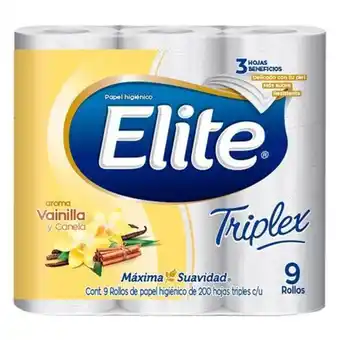 Papel higiénico elite vainilla triplex 9 rollos de 200 hojas dobles c/u