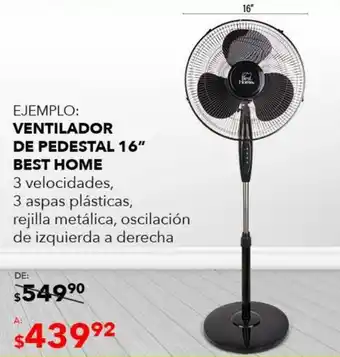 DelSol Ventilador de Pedestal Best Home 16" oferta