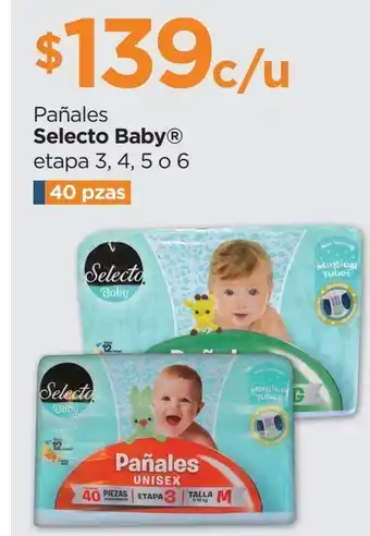 Chedraui Pañales selecto baby et 3,4,5 o 6 40 pzas oferta