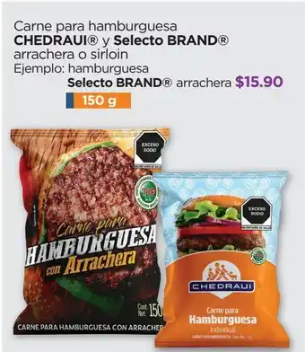 Carne para hamburguesa chedraui y selecto brand 150g