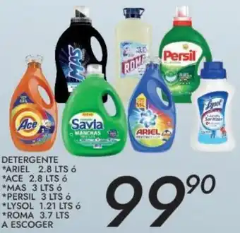 Alsuper Detergente Ariel 2,8lt ó Ace 2,8lt ó Mas 3lt ó Persil 3lt ó Lysol 1,21lt ó Roma 3,7lt oferta