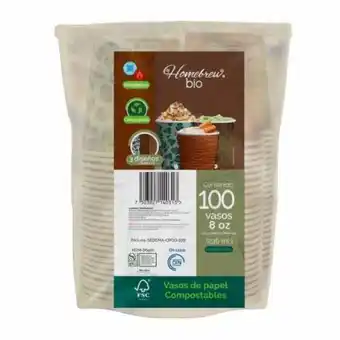 Sam's Club Vasos de papel compostable homebrew bio 100 pzas de 8 oz c/u oferta