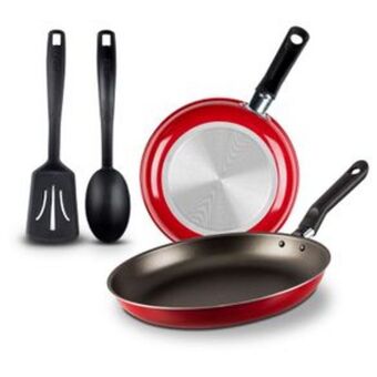 4 pack de cocina 20/24 cm + utensilios ekco classic color rojo con antiadherente duraflon®