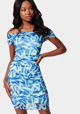 Bebe Mesh off shoulder mini dress oferta