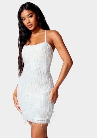 Bebe Sequin lace up back dress oferta