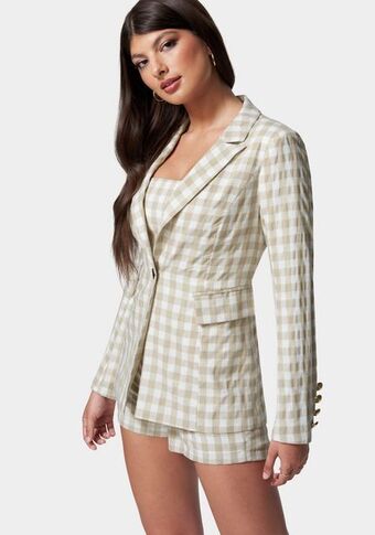 Bebe Gingham one button tailored jacket oferta