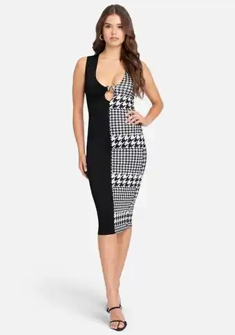 Printed color block hardware detail dress