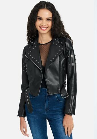 Bebe Vegan leather stud detail moto jacket oferta