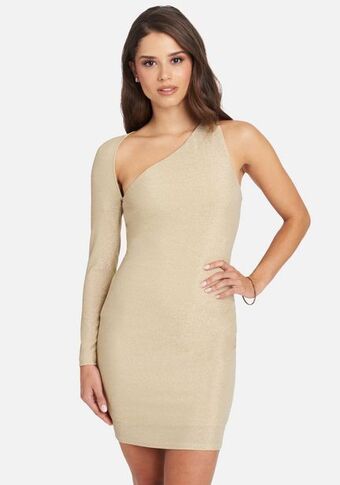 Bebe Metallic one sleeve mini dress oferta