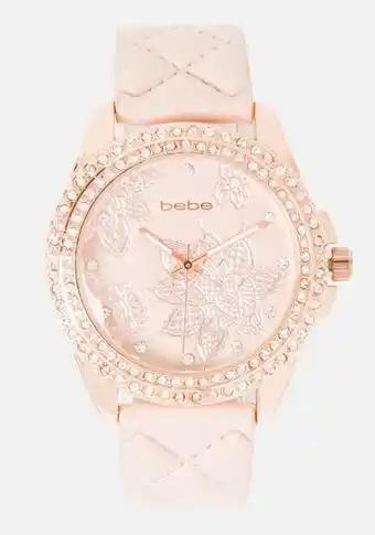 Bebe Floral & quilted faux leather strap watch oferta