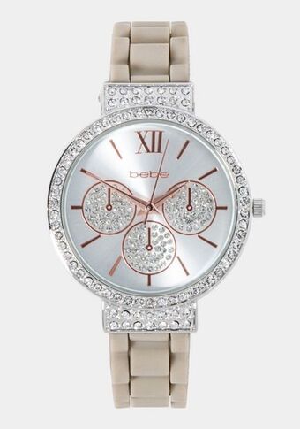 Taupe crystal bezel roman numeral watch