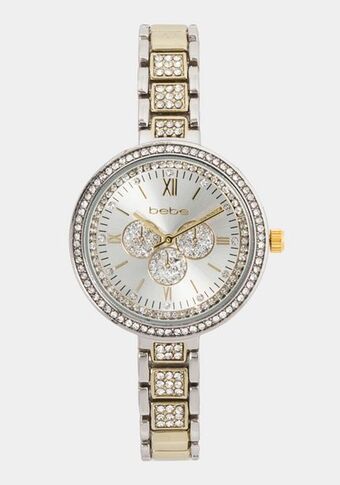 Gold two tone pave roman numeral watch